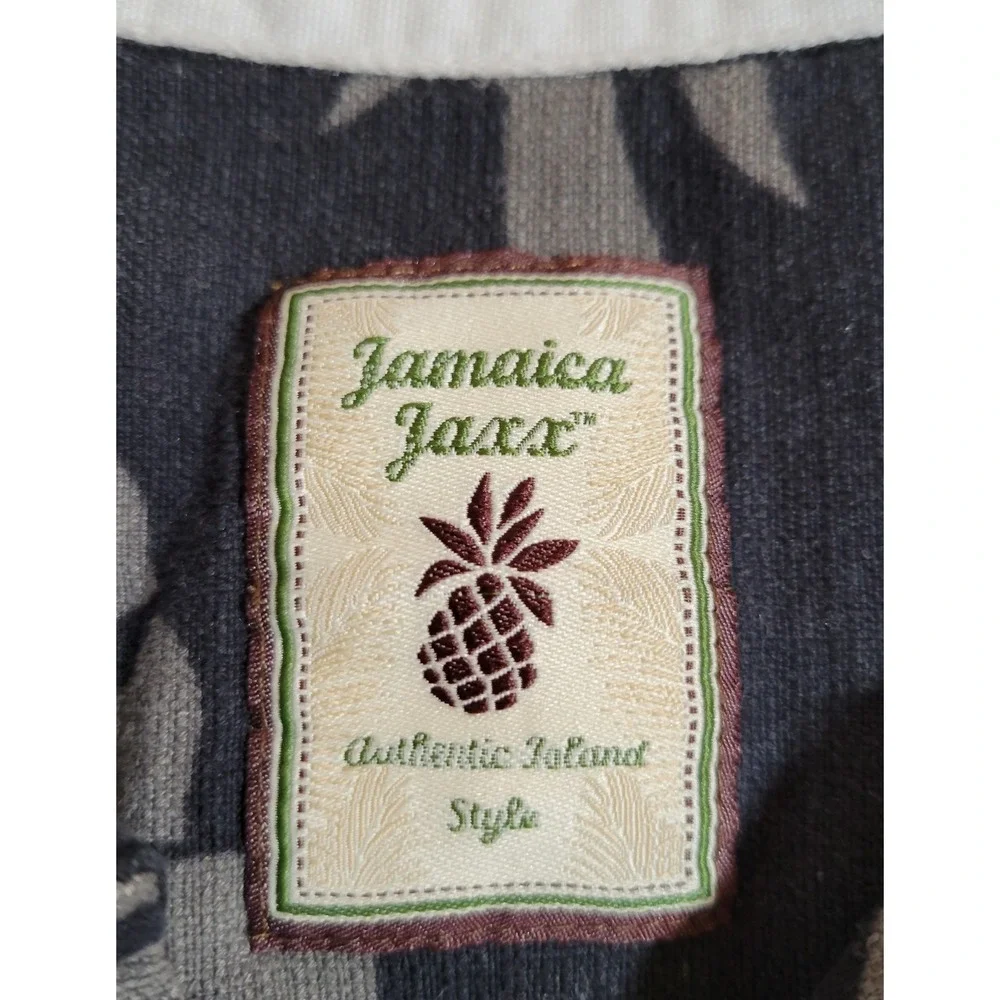 Jamaica Jaxx Shirt XL 100% Silk Short‎ Sleeve Button Black Floral 0659